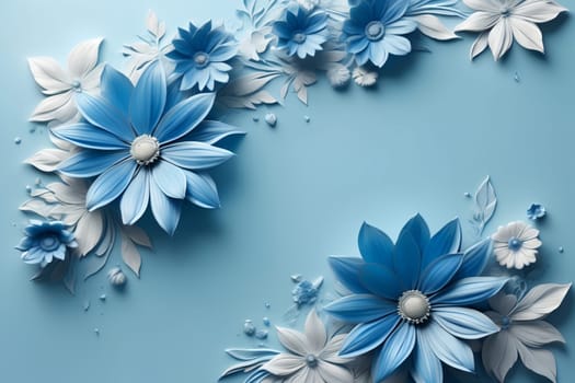 Bouquet of colorful bright flowers, isolated on a blue background.