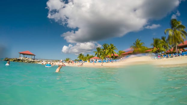 Tropical beach of Princess Cays Island in Bahamas