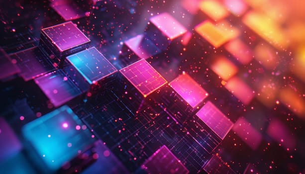 A colorful image of a computer chip with a blue and pink background by AI generated image.