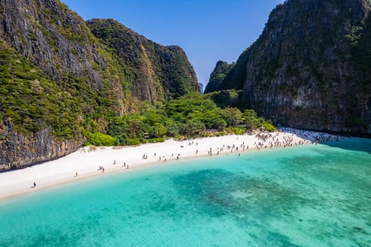 Aerial view of Maya bay in koh Phi Phi Leh, Krabi, Thailand