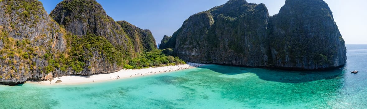 Aerial view of Maya bay in koh Phi Phi Leh, Krabi, Thailand