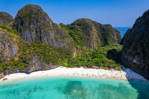 Aerial view of Maya bay in koh Phi Phi Leh, Krabi, Thailand