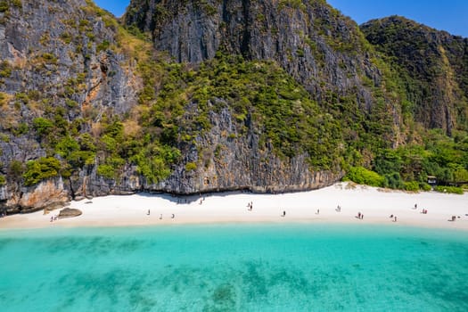 Aerial view of Maya bay in koh Phi Phi Leh, Krabi, Thailand