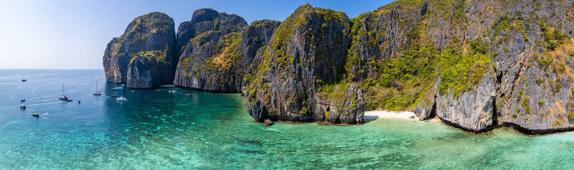 Aerial view of Maya bay in koh Phi Phi Leh, Krabi, Thailand