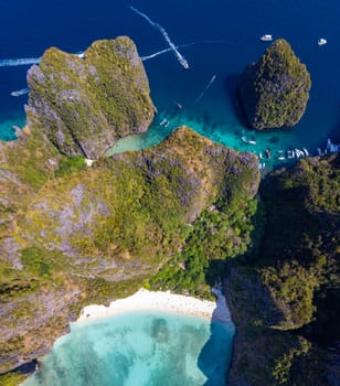 Aerial view of Maya bay in koh Phi Phi Leh, Krabi, Thailand