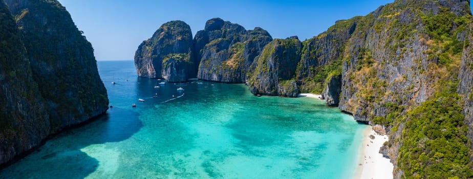 Aerial view of Maya bay in koh Phi Phi Leh, Krabi, Thailand