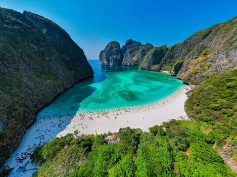 Aerial view of Maya bay in koh Phi Phi Leh, Krabi, Thailand