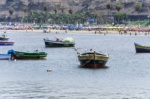 Beautiful boats in the beach Pescadores en Chorrillos , Lima- Peru
