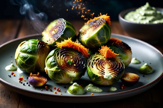 Brussels sprouts baked on the grill with spices and herbs .