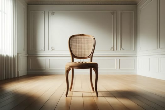 beige Viennese elegant chair in an empty bright room.