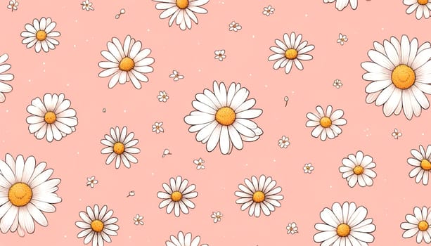 white chamomile flowers on a pink background, floral pattern.