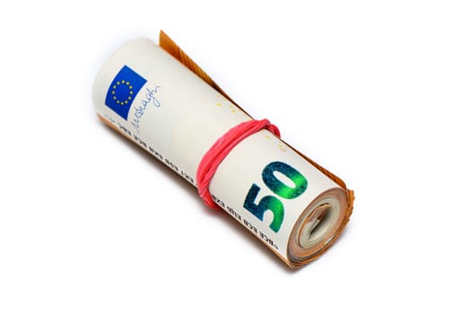 A roll of 50 euro bills