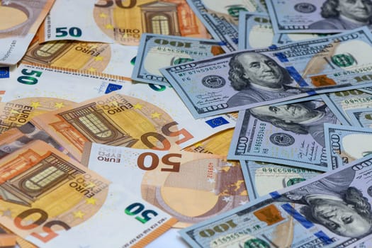 Euro and dollars banknotes. 50 Euro and 100 Dollar banknotes.