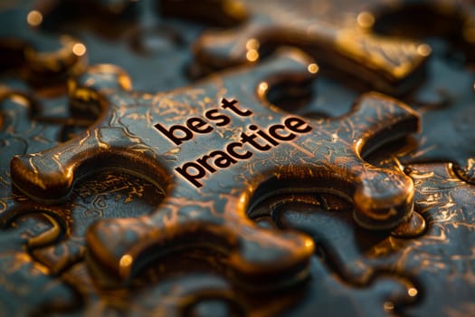 Close-up of a puzzle piece featuring the words best practice in bold letters. The puzzle piece is part of a larger puzzle, symbolizing the importance of incorporating best practices in various endeavors.