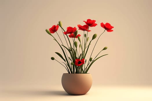 Poppy bouquet in a glass jar on isolated background. Generative AI.