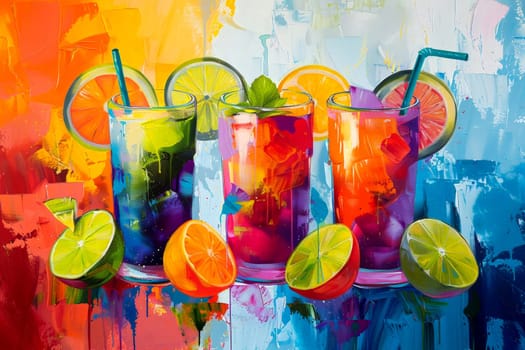 illustration of glasses of fresh juice . summer holiday concepts. ai generative.