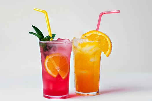 Fresh fruits juice on isolated background, Healthy summer beverage rich in vitamins. Created Generative Ai.