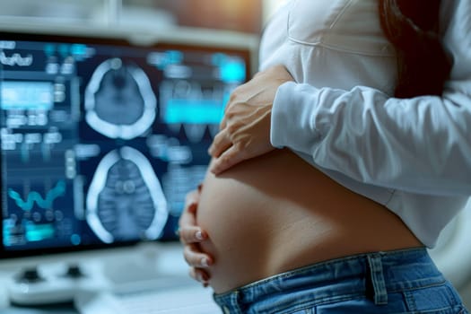 Pregnant women undergo examinations in hospitals with very sophisticated technology. Generate AI.