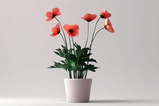 Poppy bouquet in a glass jar on isolated background. Generative AI.