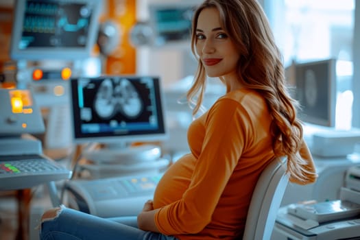 Pregnant women undergo examinations in hospitals with very sophisticated technology. Generate AI.