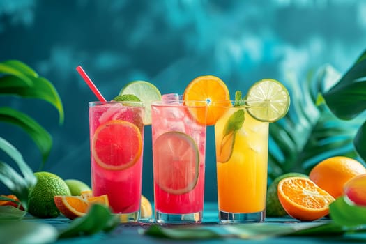 Fresh fruits juice on isolated background, Healthy summer beverage rich in vitamins. Created Generative Ai.