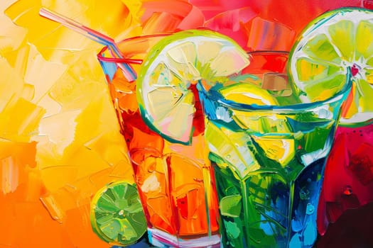 illustration of glasses of fresh juice . summer holiday concepts. ai generative.