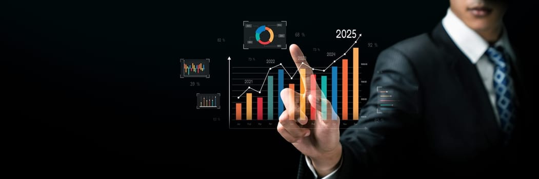 Business person evaluates metrics for business growth, setting goals for expansion. Insights on fostering continuous business growth through innovation and strategy. FaaS