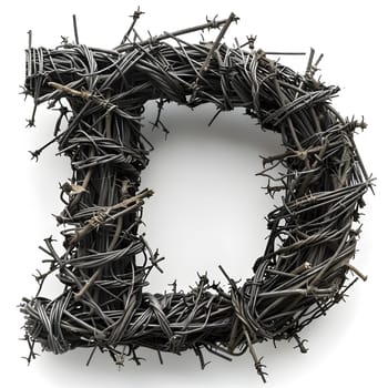 The letter D is created from twisted barbed wire, resembling a twig or wreath made of natural materials. It serves as a unique Christmas decoration or fashion accessory for any event