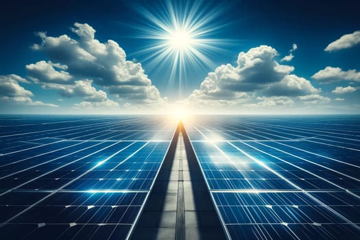 solar panels in sunlight, renewable energy technology.