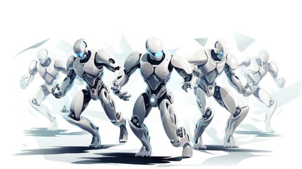 Futuristic robotics cartoon illustration - AI generated. Robots, black, white iron