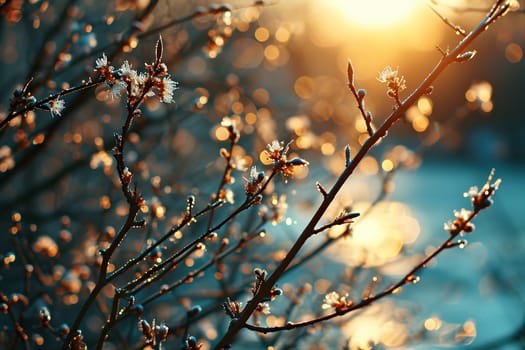 Macro photo of the first spring buds on the branches.