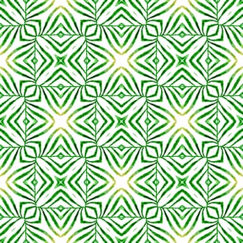 Textile ready posh print, swimwear fabric, wallpaper, wrapping. Green decent boho chic summer design. Hand drawn tropical seamless border. Tropical seamless pattern.