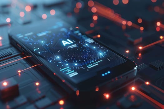 smartphone with in intelligence Ai, Chat with AI Artificial Intelligence, futuristic technology.