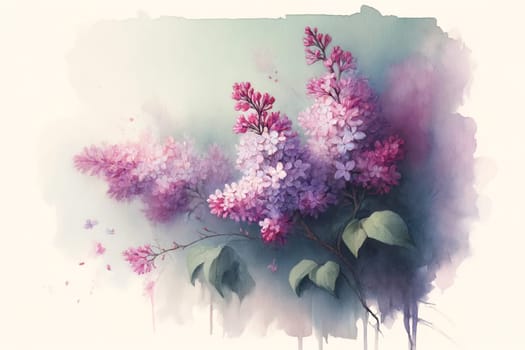 blooming delicate bouquet of lilacs on a white background, watercolor drawing.