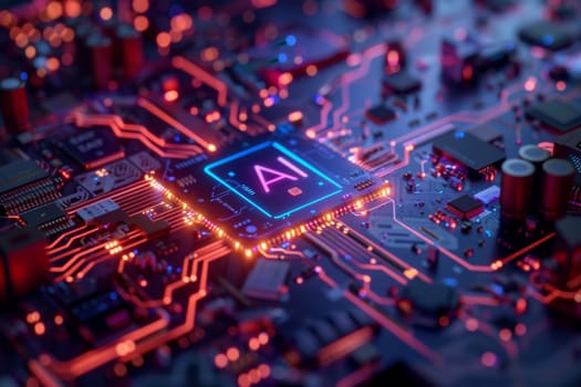 Circuit Board CPU or GPU Processor Microchip Starting Artificial Intelligence of Neural Networking and Cloud Computing.