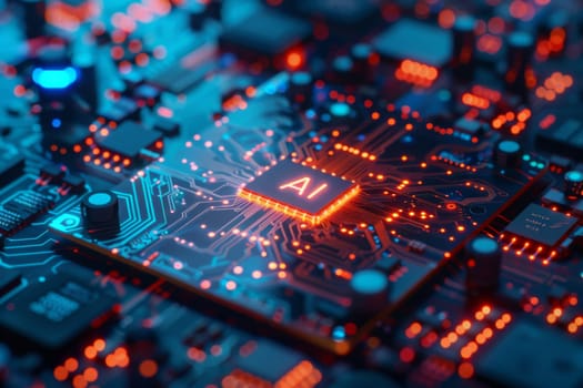 Circuit Board CPU or GPU Processor Microchip Starting Artificial Intelligence of Neural Networking and Cloud Computing.