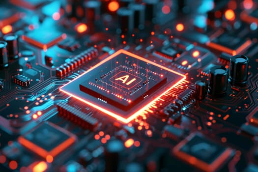 Circuit Board CPU or GPU Processor Microchip Starting Artificial Intelligence of Neural Networking and Cloud Computing.