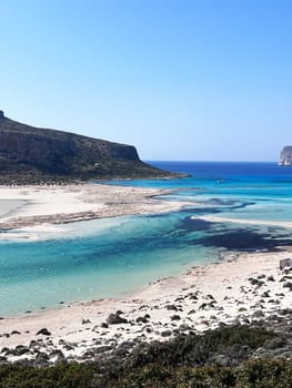 Balos Lagoon Beach and Cape Tigani, elevated view, Gramvousa Peninsula, Chania Region, Crete, Greek Islands, Greece, Europe. High quality photo