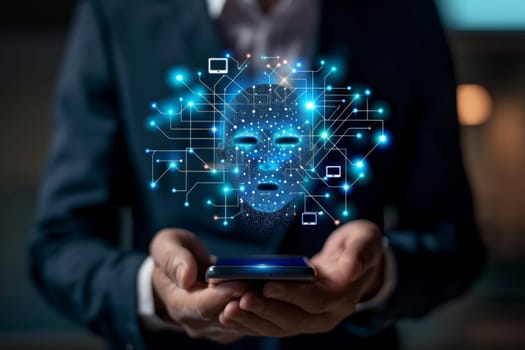 Businessman using chatbot in smartphone intelligence Ai, Chat with AI Artificial Intelligence