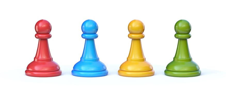 Board games pawns 3D rendering illustration isolated on white background