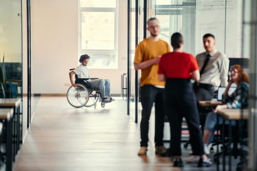 A dynamic group of young entrepreneurs engages in vibrant discussion within a modern glass office space, exploring new business projects and fostering innovation.