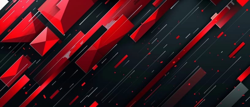 Artistic abstract of red crystalline shapes on a stark black background with diagonal lines and dynamic composition in a wide format. Black red abstract geometric presentation