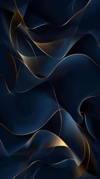 Swirling midnight blue waves with delicate golden highlights create a mesmerizing and luxurious abstract backdrop. Blue gold abstract wave lines background.