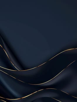 A smooth navy canvas is illuminated by sinuous golden trails, offering a high-resolution image of understated elegance. Blue gold abstract wave lines background