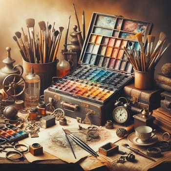 Creative Renaissance: Vintage Workspace Composition