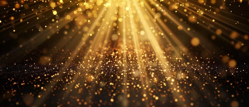 A breathtaking display of golden glitter and light rays, creating a dazzling and captivating atmosphere