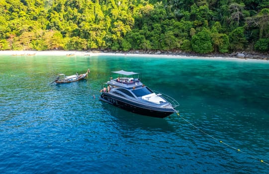 Aerial view of monkey beach in Koh Phi Phi island in Krabi, Thailand, south east asia