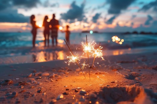 Happy, young couple on beach at summer night.