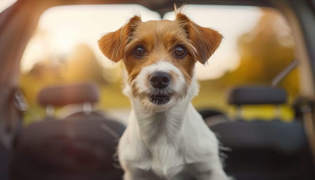 A dog is sitting in the back seat of a car by AI generated image.