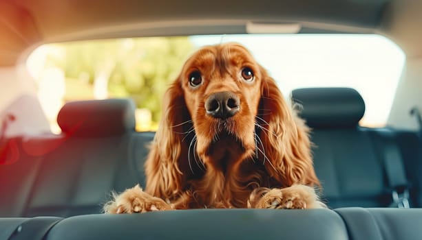 A dog is laying on a blanket in a car by AI generated image.